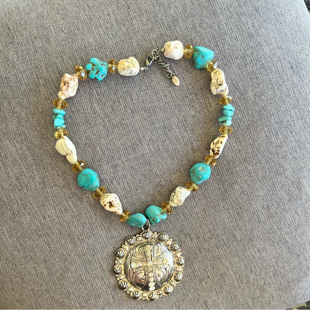 Turquoise and Silver Pendant Necklace